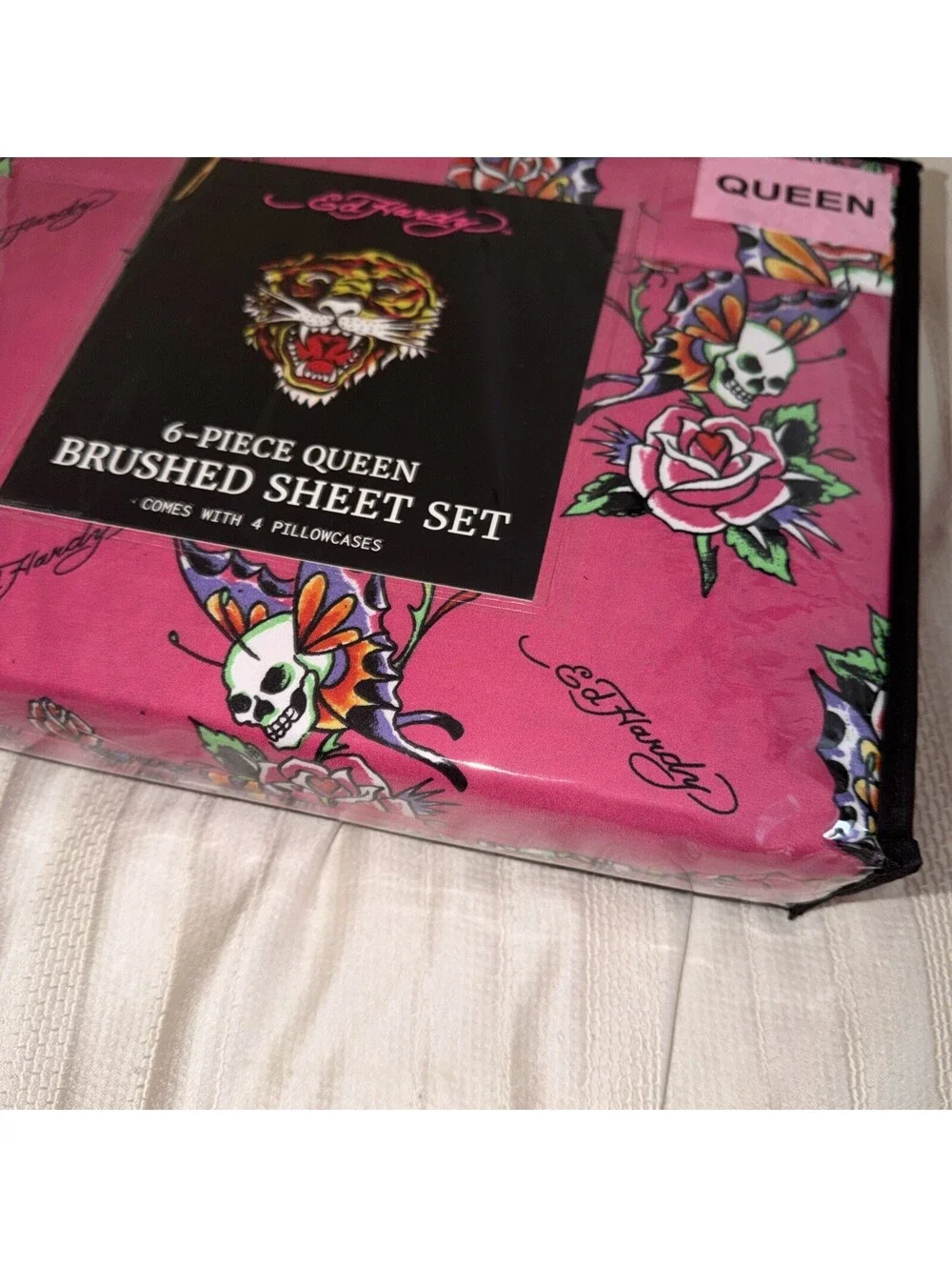 Ed Hardy Pink Six Piece Queen Sheet Set.